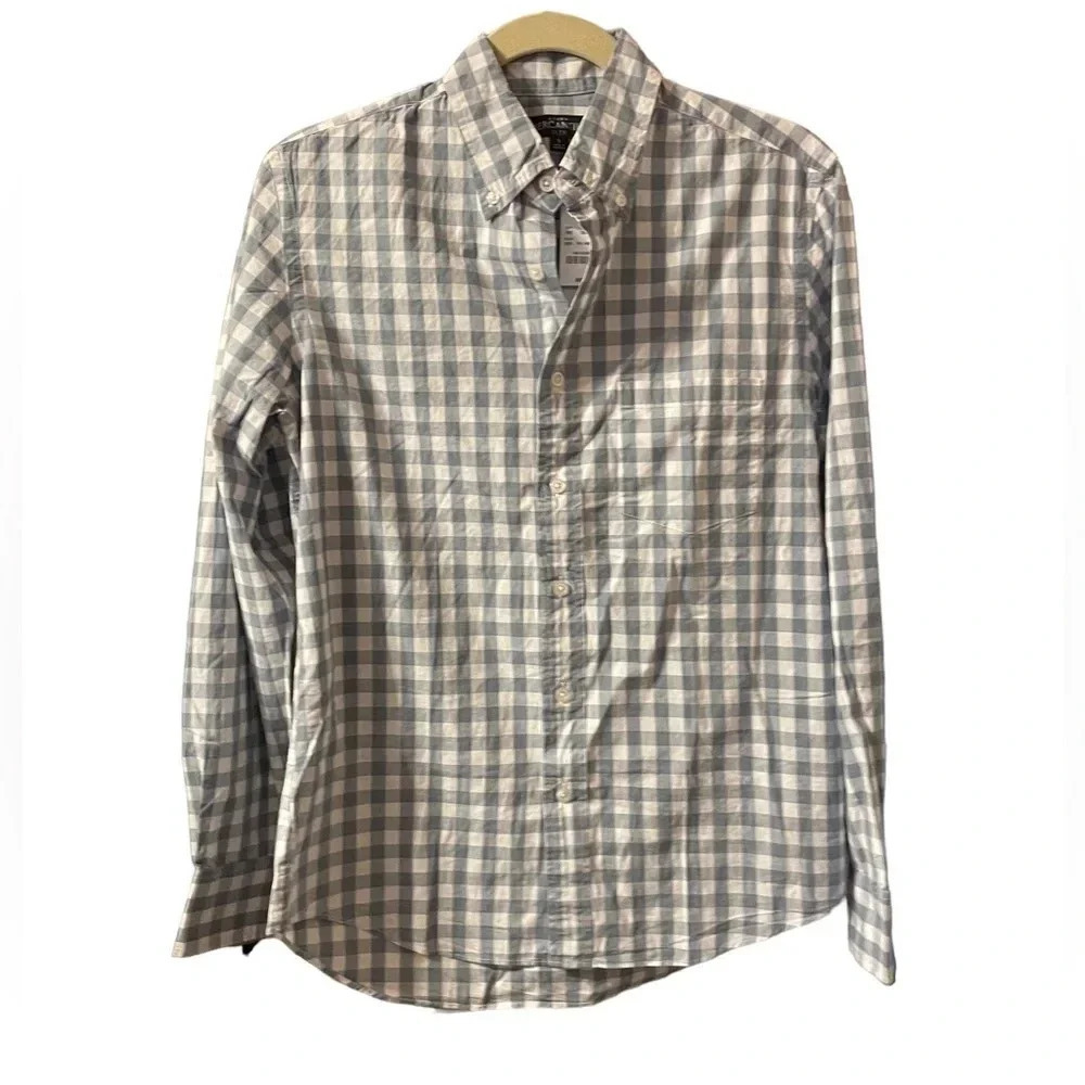 NWT J.CREW LIGHT GRAY GINGHAM FLEX BUTTON DOWN SHIRT
